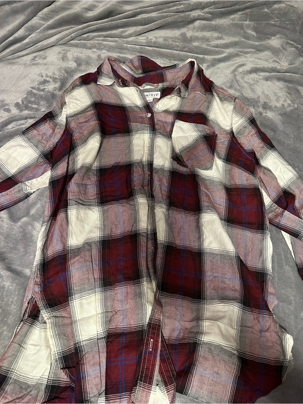 Ava & Viv Maroon, White and Blue Plaid Button-Down Shirt